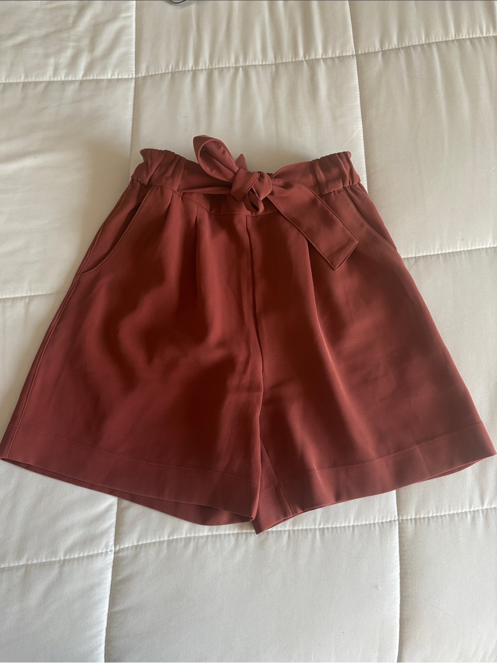 Lululemon High-Waist Rust Paperbag Shorts with Tie Belt